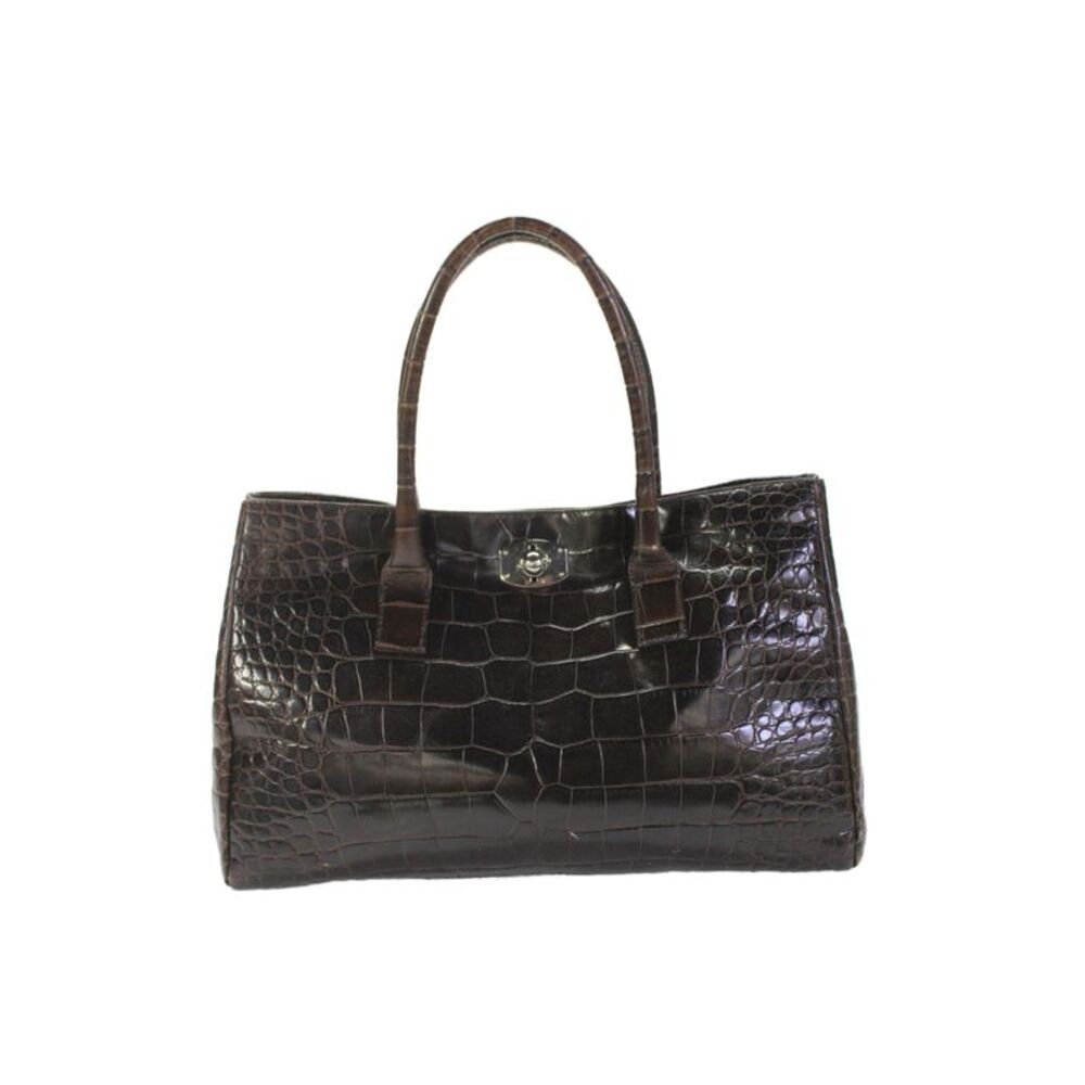 Furla Womens Croc Embossed Leather Top Handle Handbag Brown